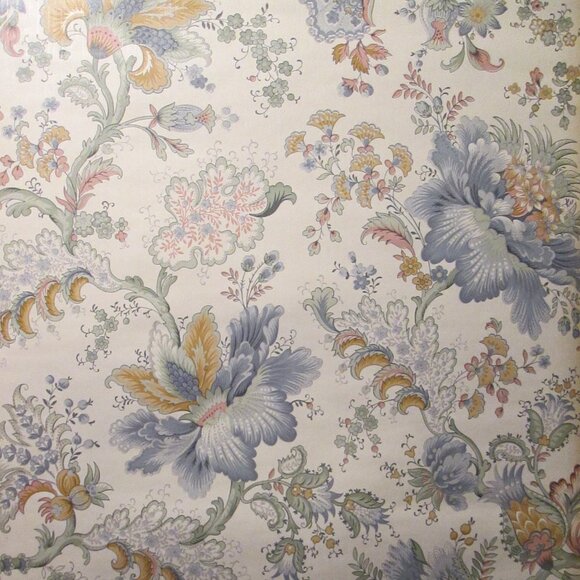 1970s Vintage Blue Floral Paisley Motif Wallpaper - Picture 2 of 9